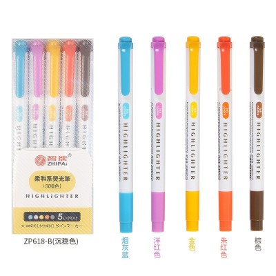 智牌618灰色淡彩色双头荧光笔25色套装WKT7平替款重点记号标记笔